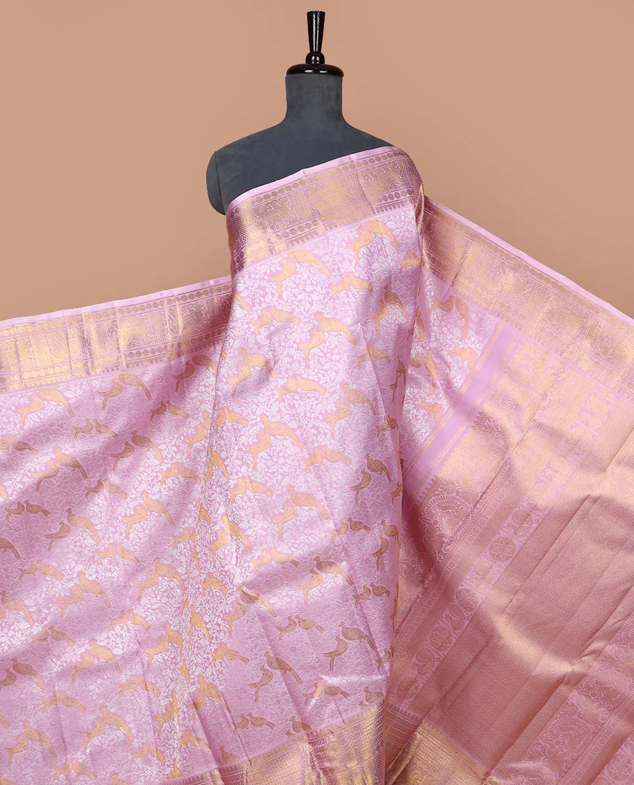 Pink floral & Jodi Pura design Samudrika silk saree, zari border of thilakam,banaras,mayil kann,poun & yaanai designs & zari-rich intricate pallu - Image 3