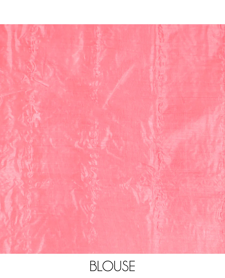 Pink floral vine design embroidered tussar saree, floral embroidered border - Image 5