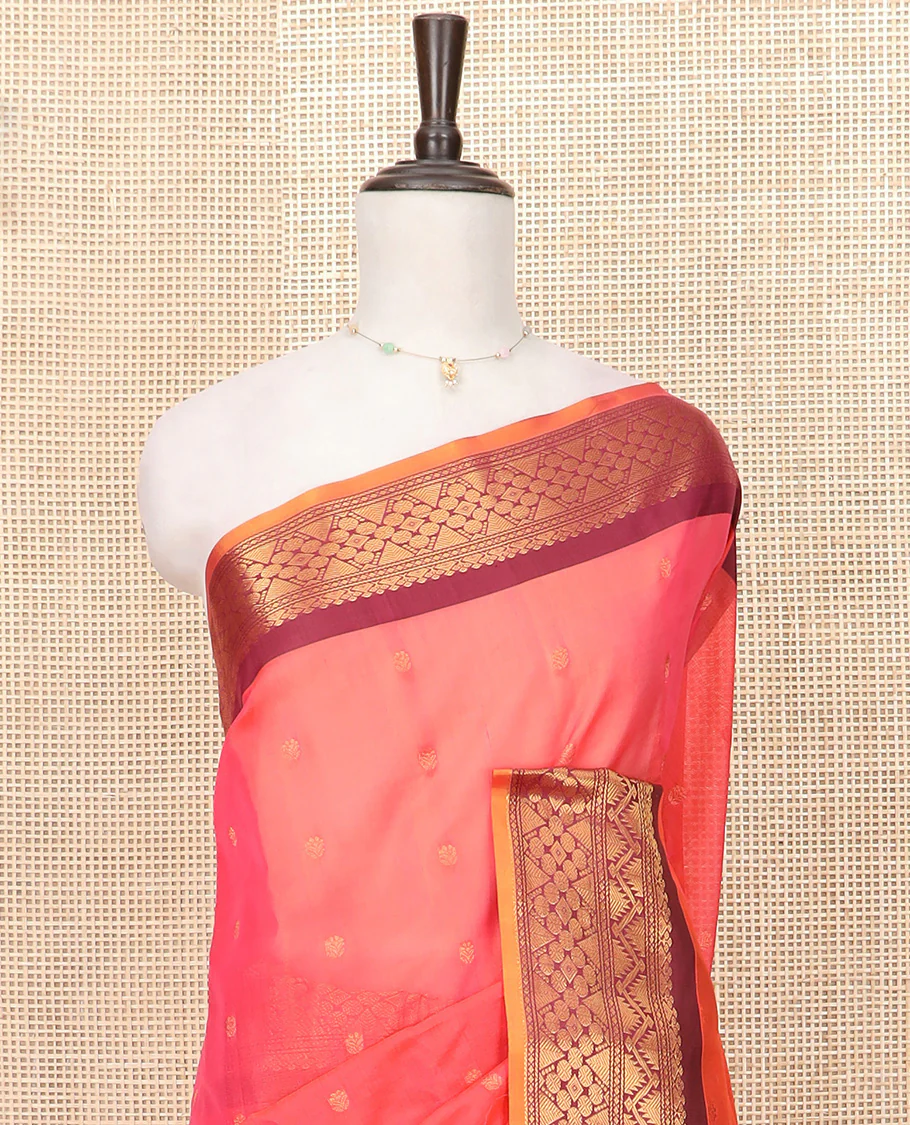 Pink Gadwal Saree Bedecked with Zari Buttas, Contrast Border Steeped with Traditional Zari Designs, Pallu of Jaal Design, and a Contrast Blouse Highlighted with Zari Border - Image 2