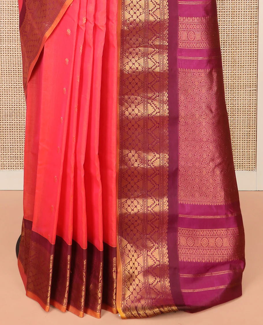 Pink Gadwal Saree Bedecked with Zari Buttas, Contrast Border Steeped with Traditional Zari Designs, Pallu of Jaal Design, and a Contrast Blouse Highlighted with Zari Border - Image 4