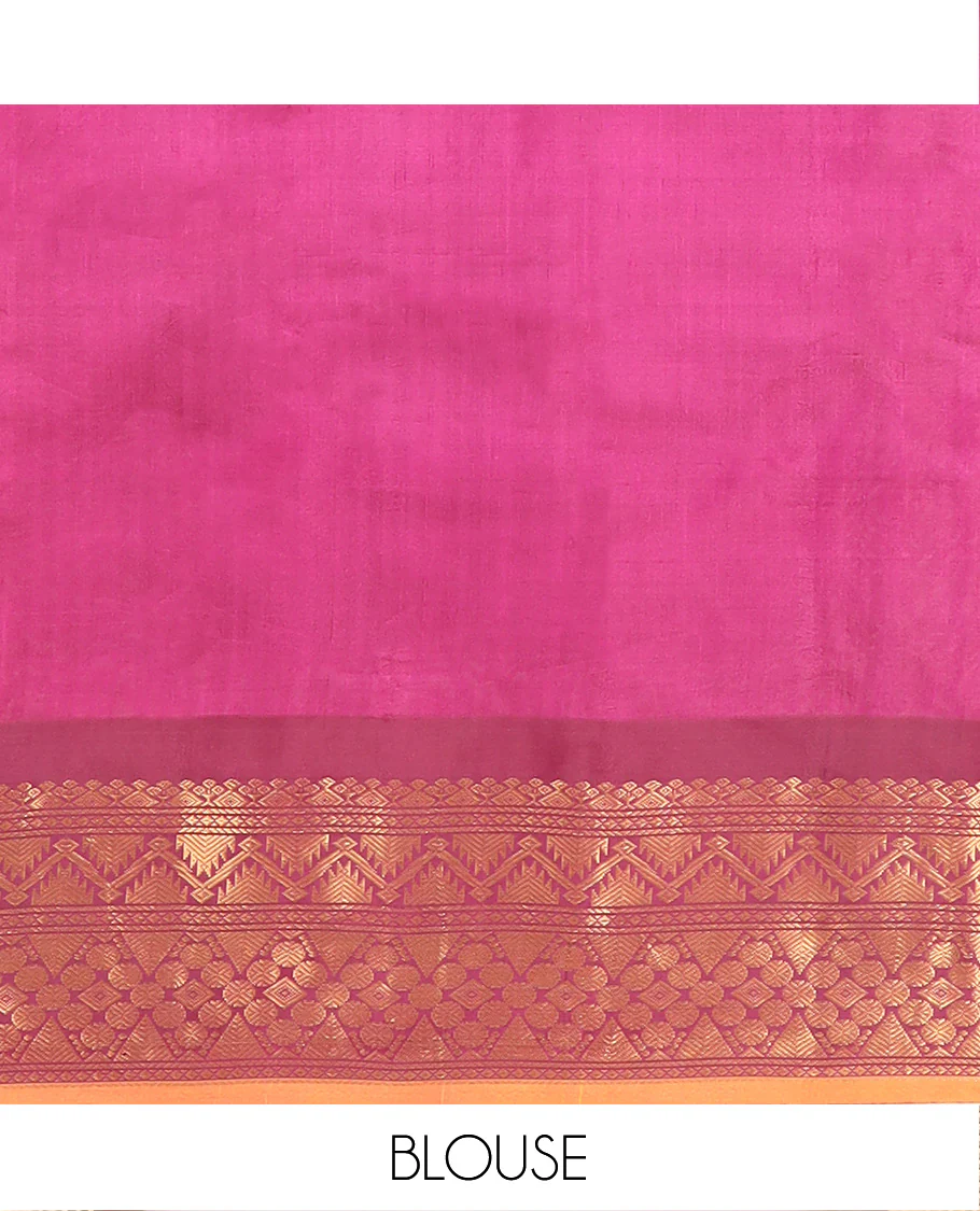Pink Gadwal Saree Bedecked with Zari Buttas, Contrast Border Steeped with Traditional Zari Designs, Pallu of Jaal Design, and a Contrast Blouse Highlighted with Zari Border - Image 5