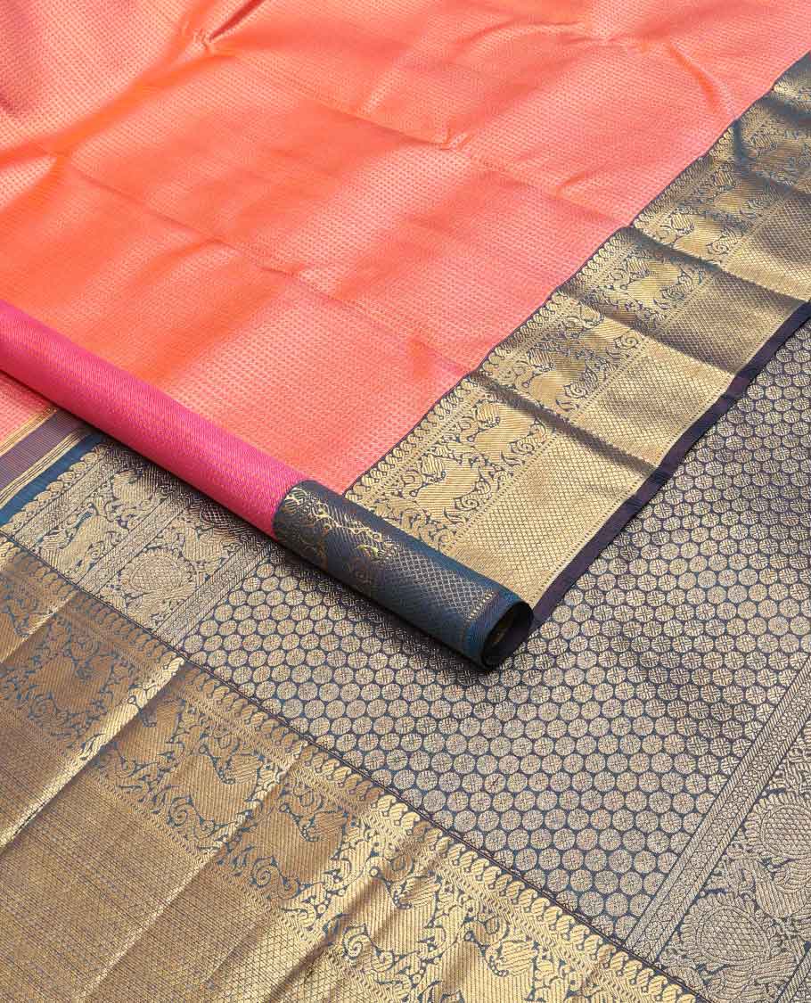 Pink geometric design Samudrika silk saree with contrast border of manga, muthu, banaras, kuyil kann design & floral pallu - Image 2