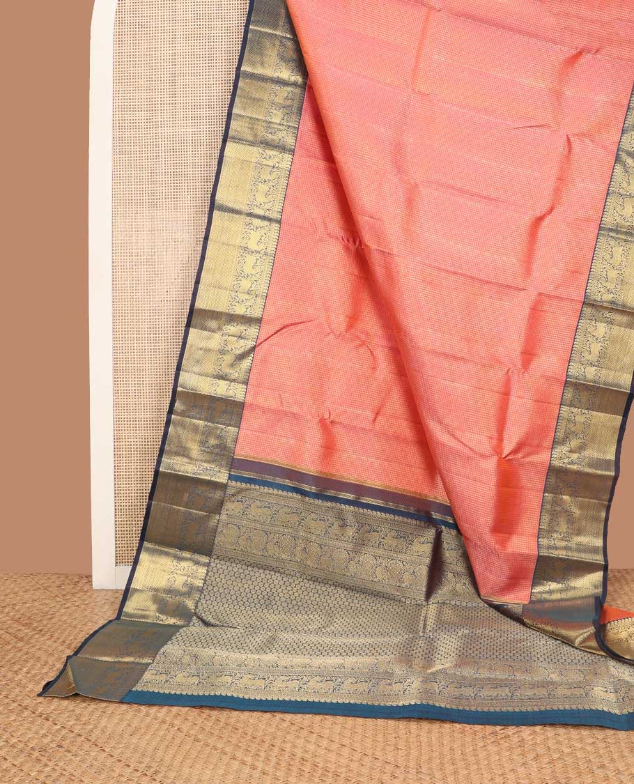 Pink geometric design Samudrika silk saree with contrast border of manga, muthu, banaras, kuyil kann design & floral pallu - Image 4