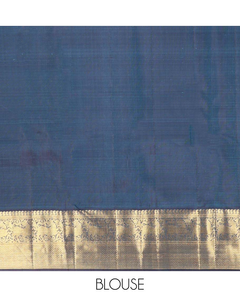 Pink geometric design Samudrika silk saree with contrast border of manga, muthu, banaras, kuyil kann design & floral pallu - Image 6