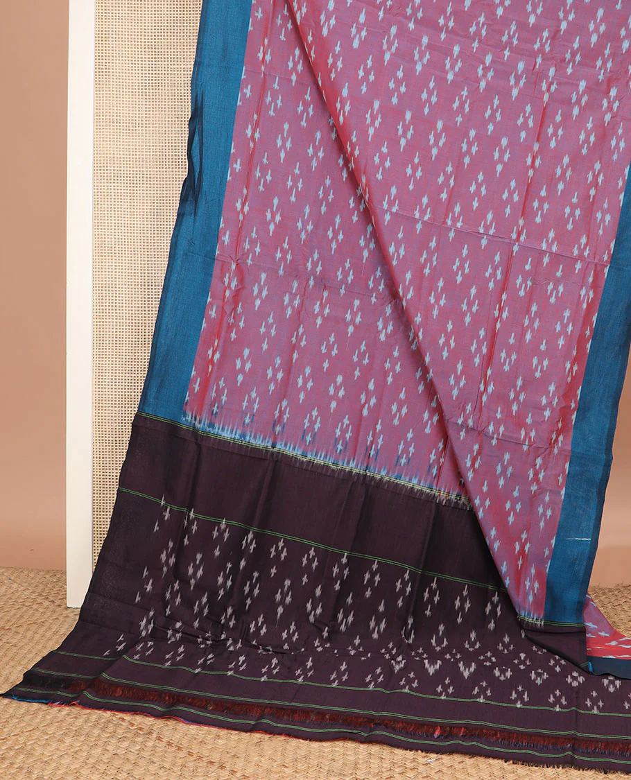 Pink Ikkat Cotton Saree Embellished with Ikkat Buttas, Complemented by a Contrast Ikkat Design Border, and Pallu of Geometric Ikkat Patterns - Image 2