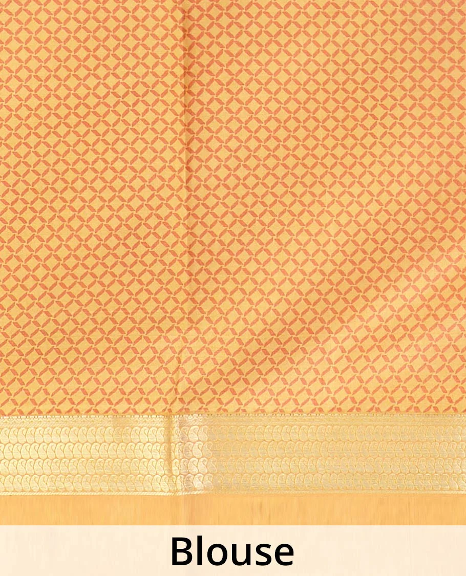 Pink intricate designs printed silk saree, contrast paisley zari motifs border, and printed pallu - Image 5
