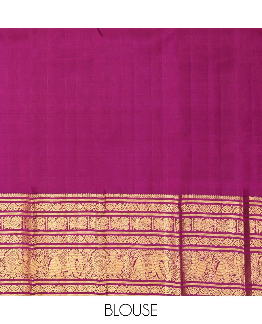 Multi-color rangkat-style jaal jacquard Samudrika silk saree, contrast border of thilakam mokku,kodi visiry,banaras,mayil & yaanai & jaal pallu - Image 7