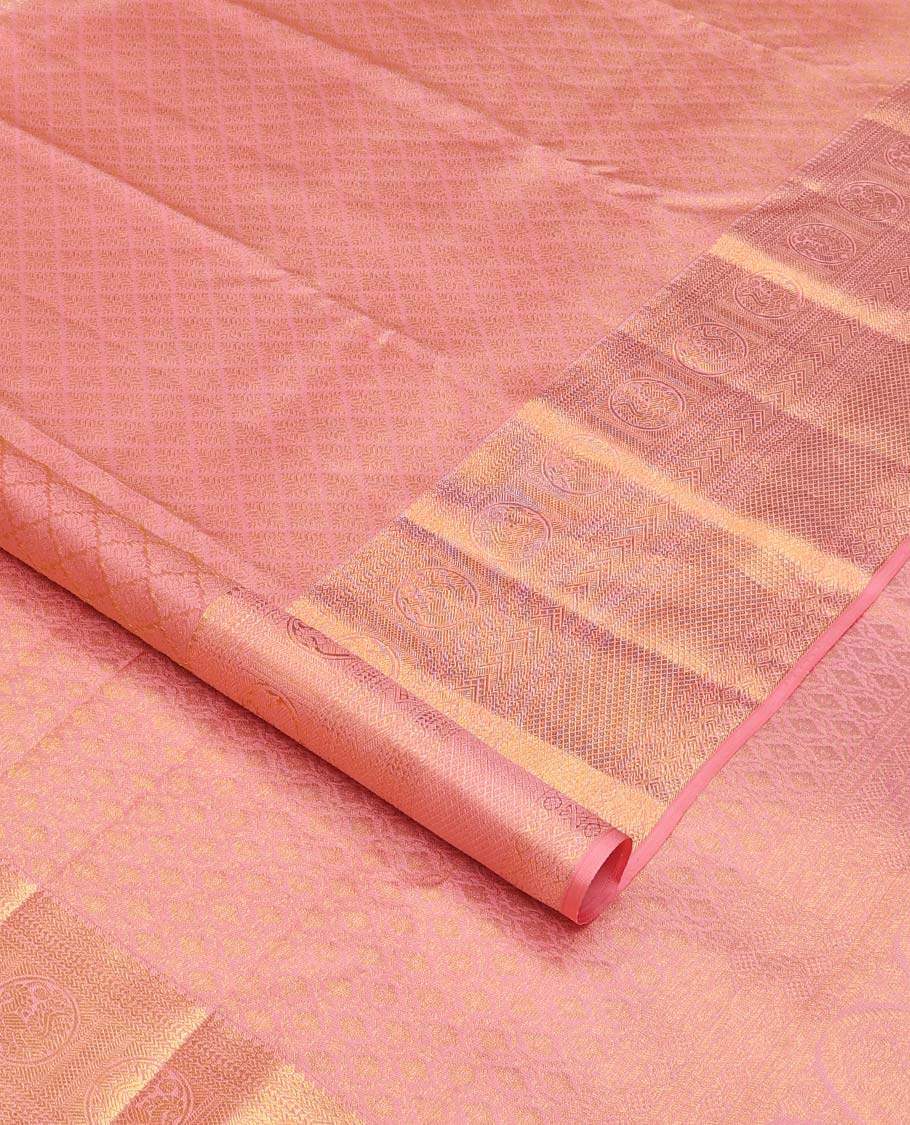 Pink jacquard wedding silk saree, zari border of kathir, vanki, round mayil, and mayil kann, and jaal pallu - Image 2