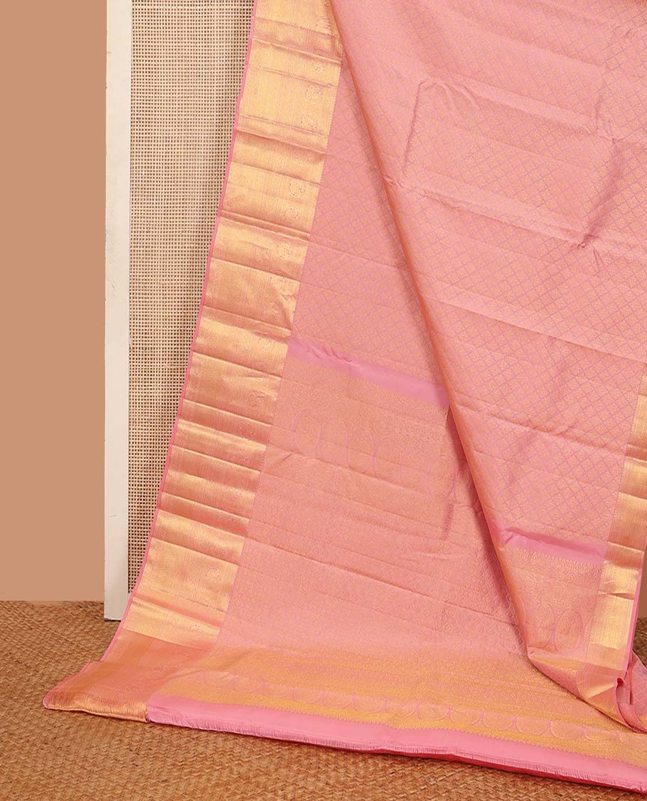 Pink jacquard wedding silk saree, zari border of kathir, vanki, round mayil, and mayil kann, and jaal pallu - Image 3