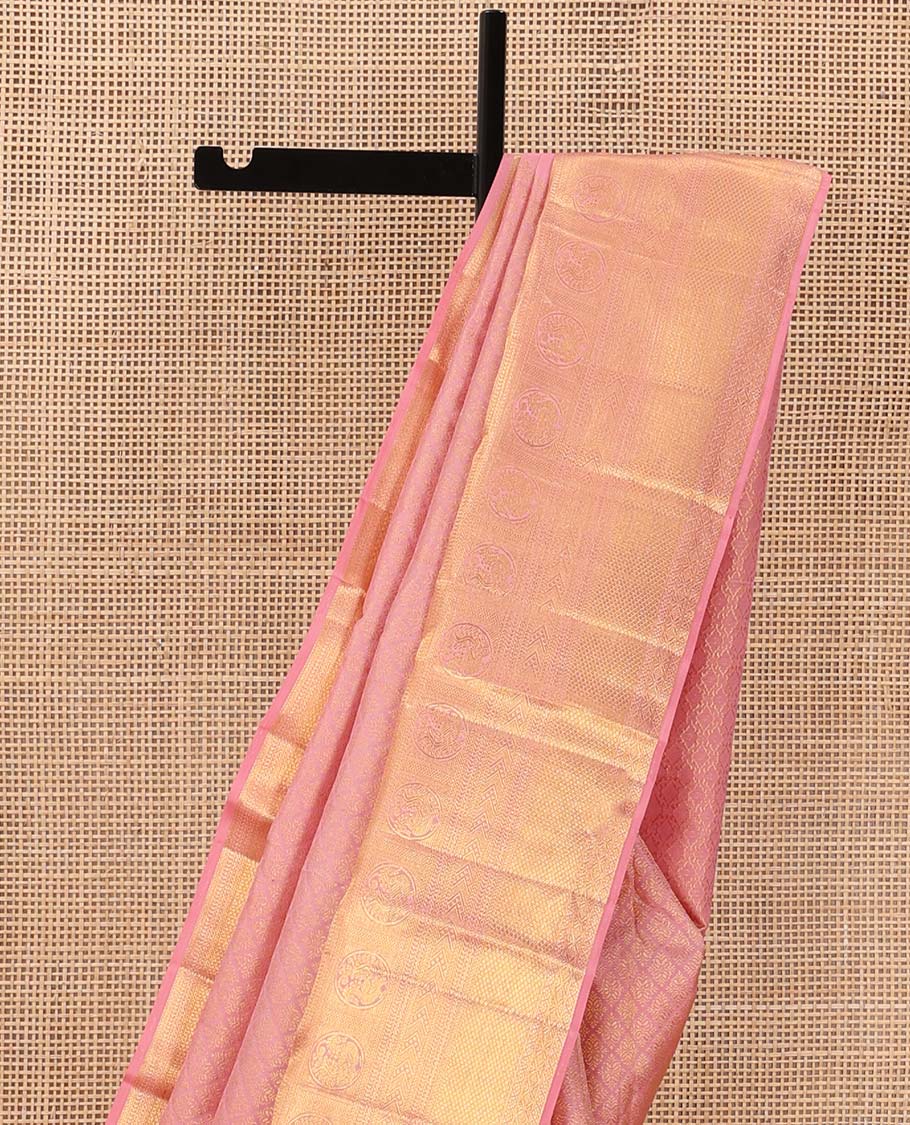 Pink jacquard wedding silk saree, zari border of kathir, vanki, round mayil, and mayil kann, and jaal pallu - Image 4