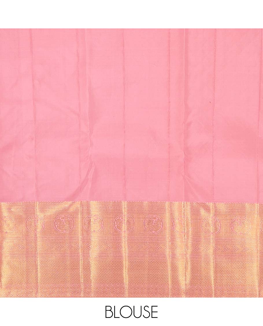 Pink jacquard wedding silk saree, zari border of kathir, vanki, round mayil, and mayil kann, and jaal pallu - Image 6
