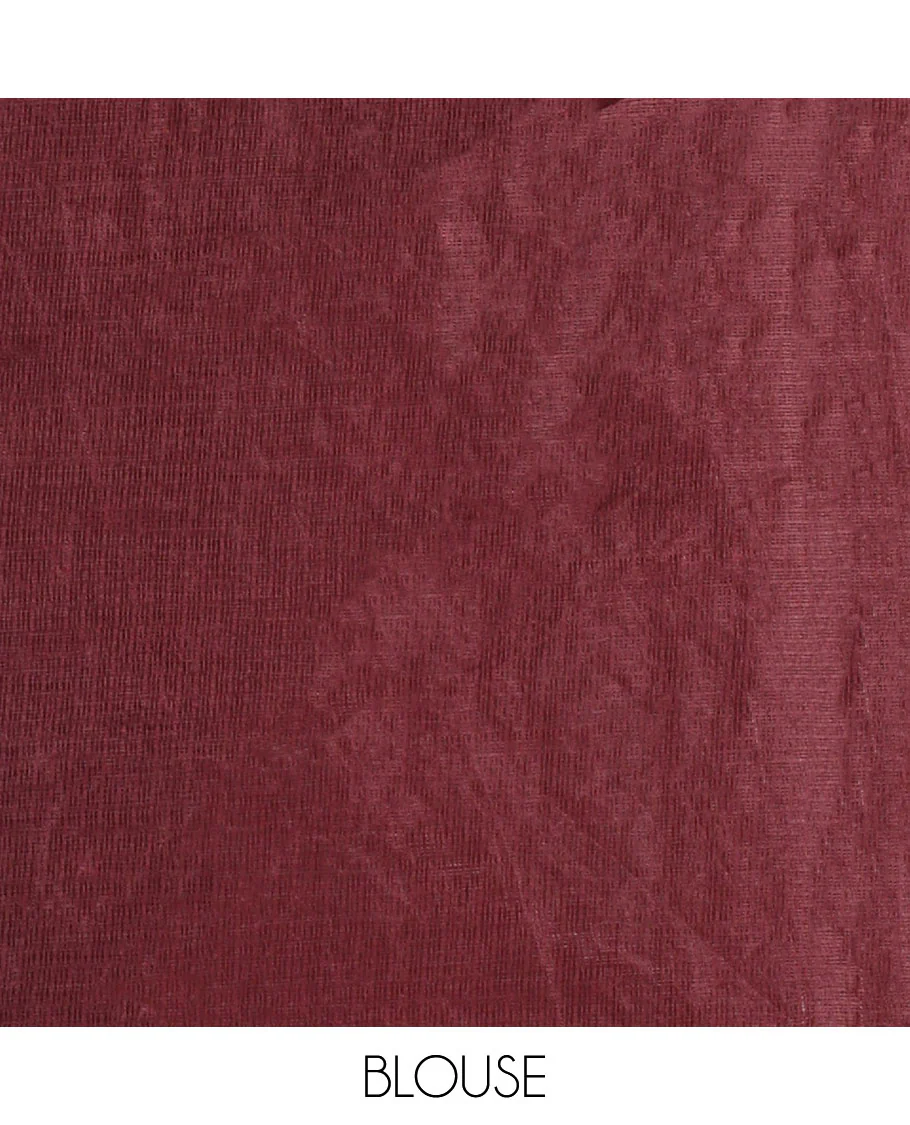 Pink-maroon floral vine chickankari embroidered kota chex saree, lace border, floral vine chickankari embroidered pallu, and contrast plain blouse - Image 4