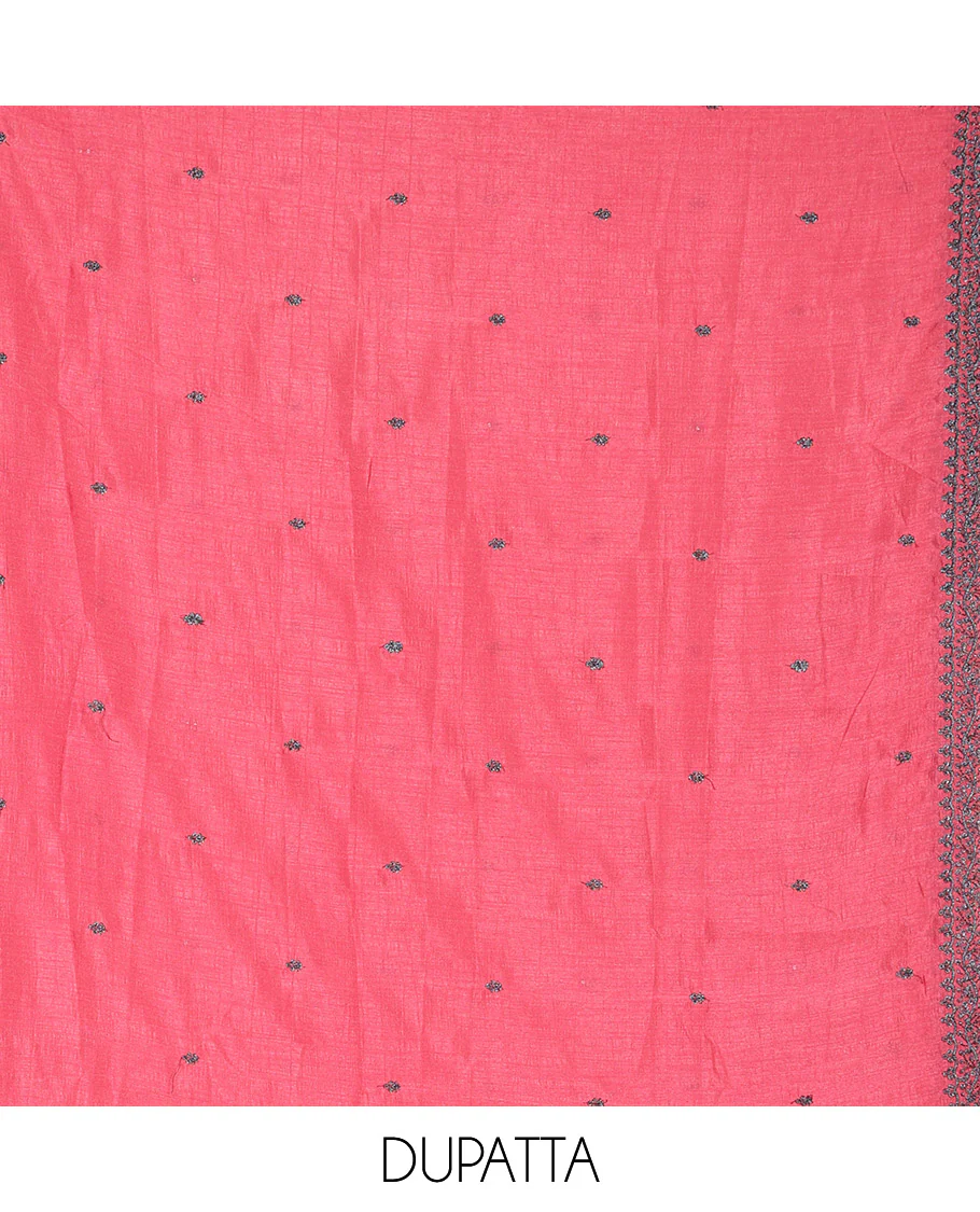 Pink Material Chudidar Set Accentuated with Thread and Sequins Embroidery Vichitra Silk Top, Subtly Made Plain Santoon Bottom, and a Vichitra Silk Dupatta of Thread and Sequins Embroidery - Image 2