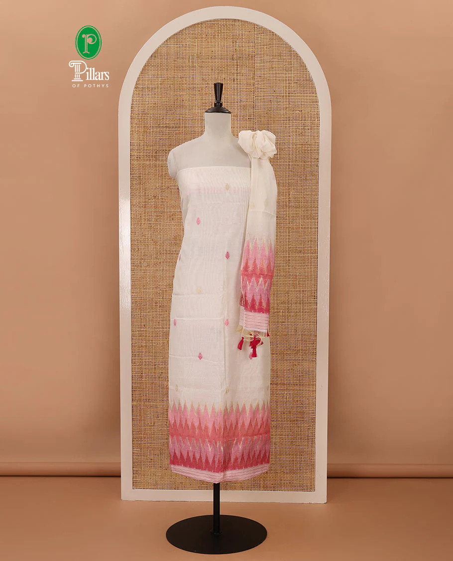 Pink material chudidar set,meena butta & ombre zig-zag print mul chanderi top,plain bottom & mul chanderi dupatta of meena butta & ombre zig-zag print