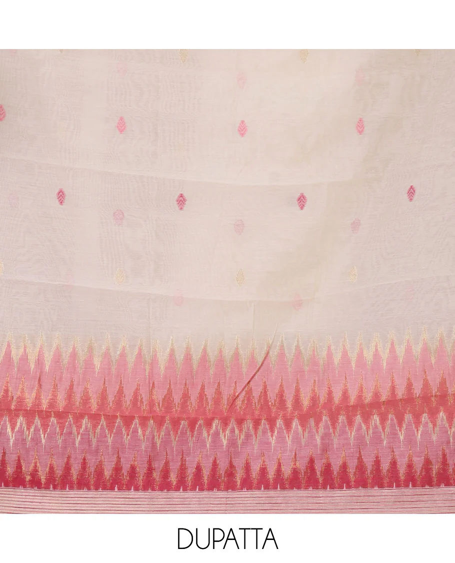 Pink material chudidar set,meena butta & ombre zig-zag print mul chanderi top,plain bottom & mul chanderi dupatta of meena butta & ombre zig-zag print - Image 2