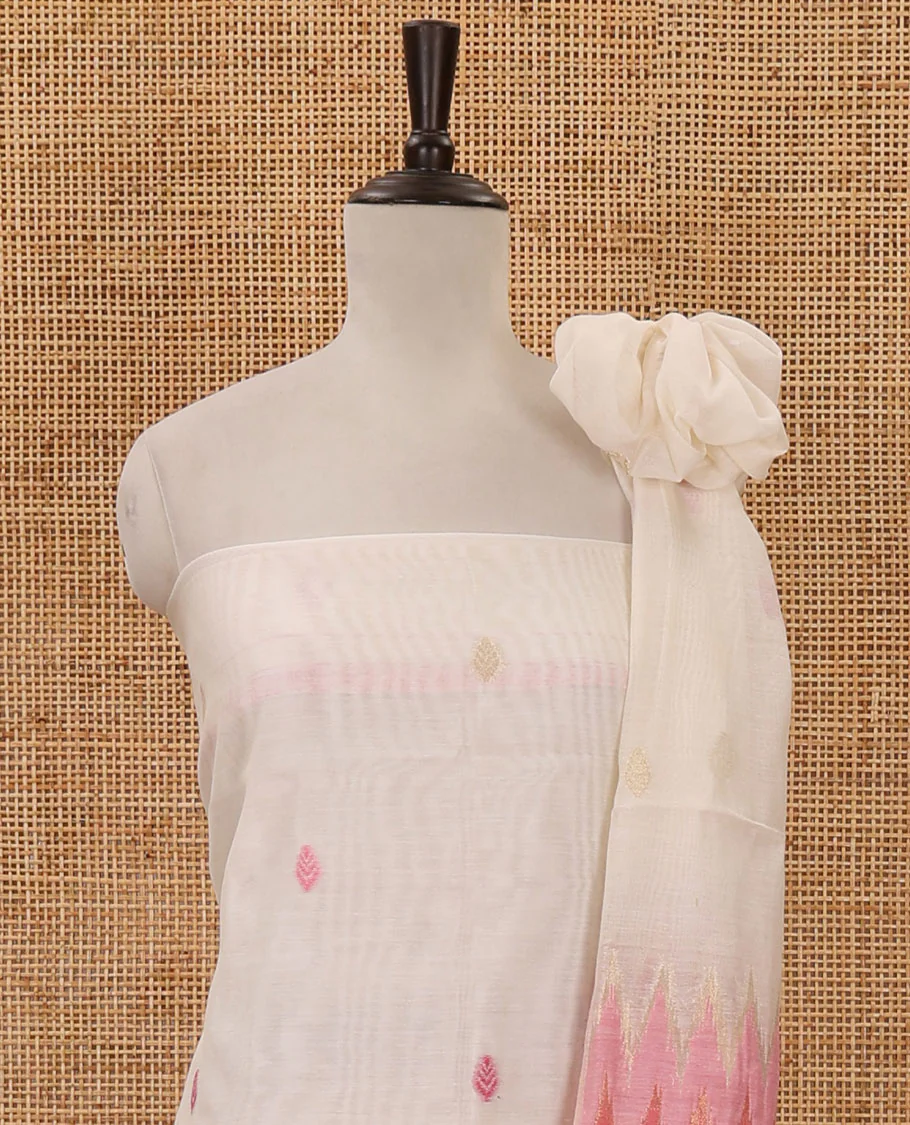 Pink material chudidar set,meena butta & ombre zig-zag print mul chanderi top,plain bottom & mul chanderi dupatta of meena butta & ombre zig-zag print - Image 3