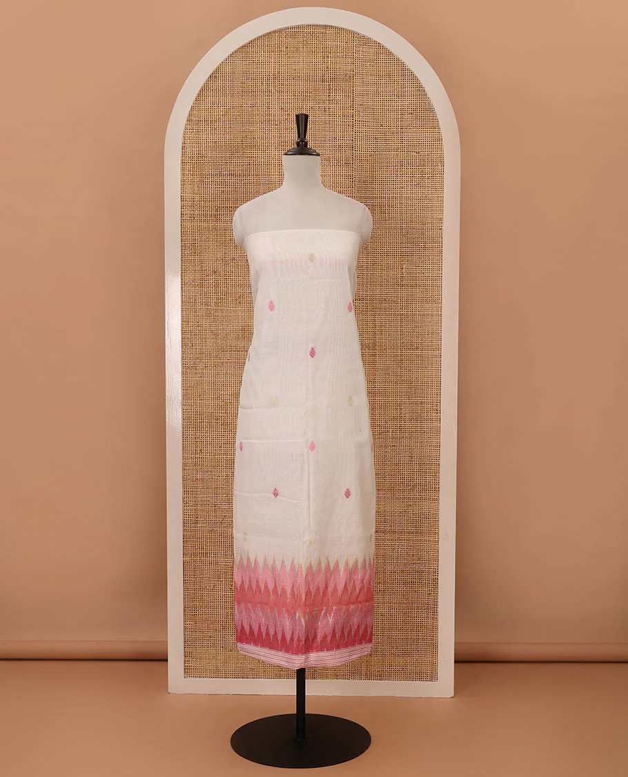 Pink material chudidar set,meena butta & ombre zig-zag print mul chanderi top,plain bottom & mul chanderi dupatta of meena butta & ombre zig-zag print - Image 4
