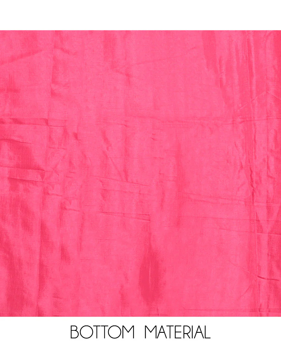 Pink material chudidar set, plain with patch embroidered work top, plain bottom, and floral printed dupatta - Image 3
