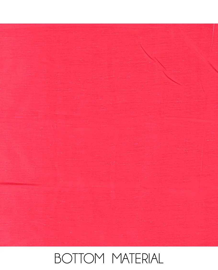 Pink material chudidar set, plain with pom-pom tasseled mul chanderi top, a matching bottom, and organza dupatta of stripes - Image 5