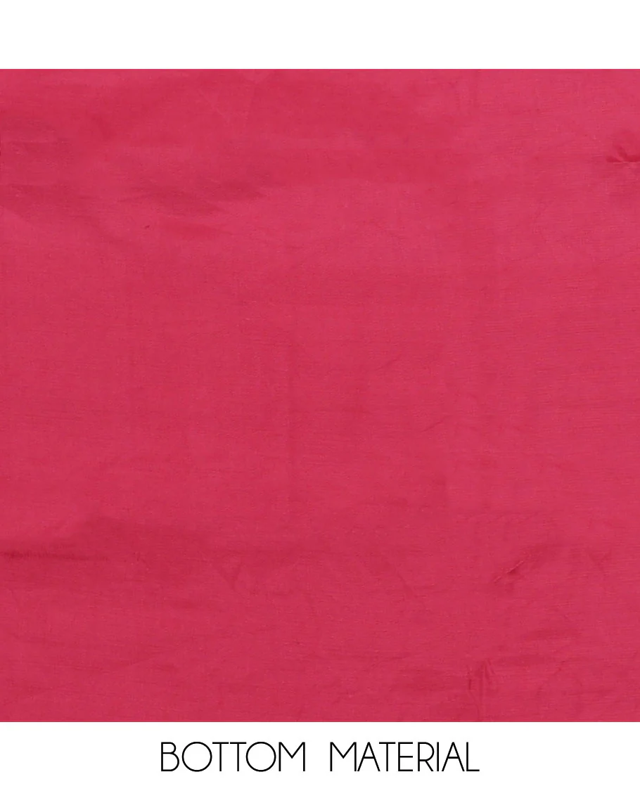Pink material chudidar set, striped and neck work top, plain bottom, and floral printed dupatta - Image 3