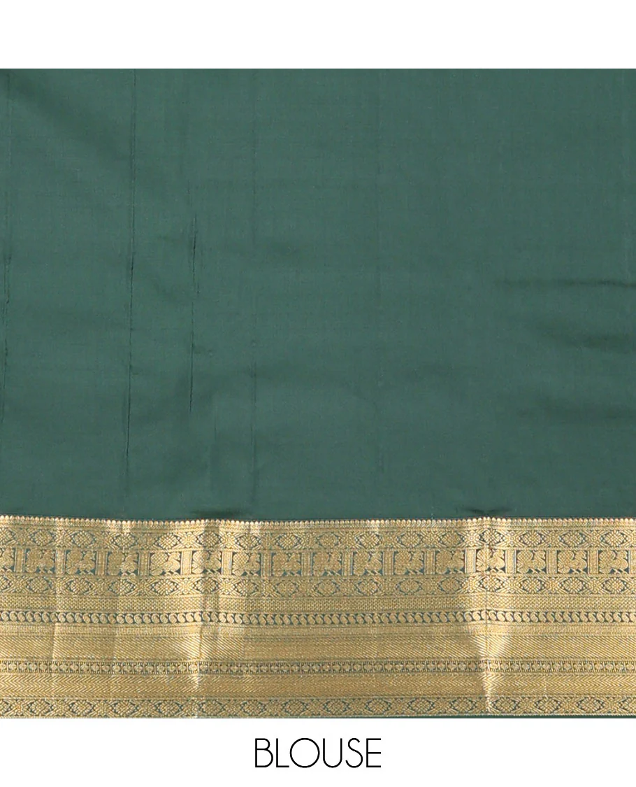 Pink mayil & iruthalai pakshi buttas Vasundhara Lite Silk Mix Saree, contrast border of thilakam mokku,banaras,laddu kamalam,mayil,manga mokku,vanki & kuyil kann & jaal pallu - Image 6