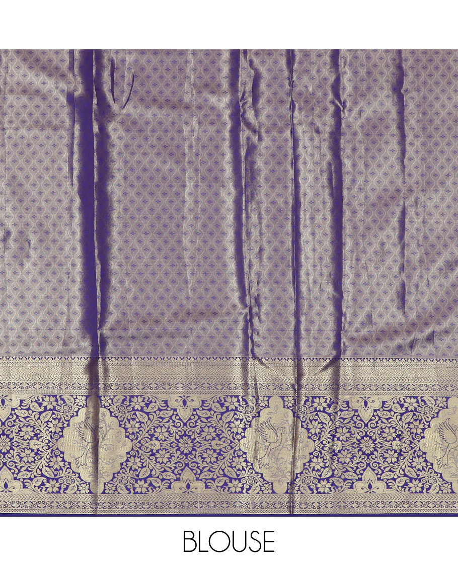 Pink Mughal-style jacquard art-silk half-saree, contrast traditional zari bordered skirt, jacquard blouse, and a paisley design dhavani - Image 5