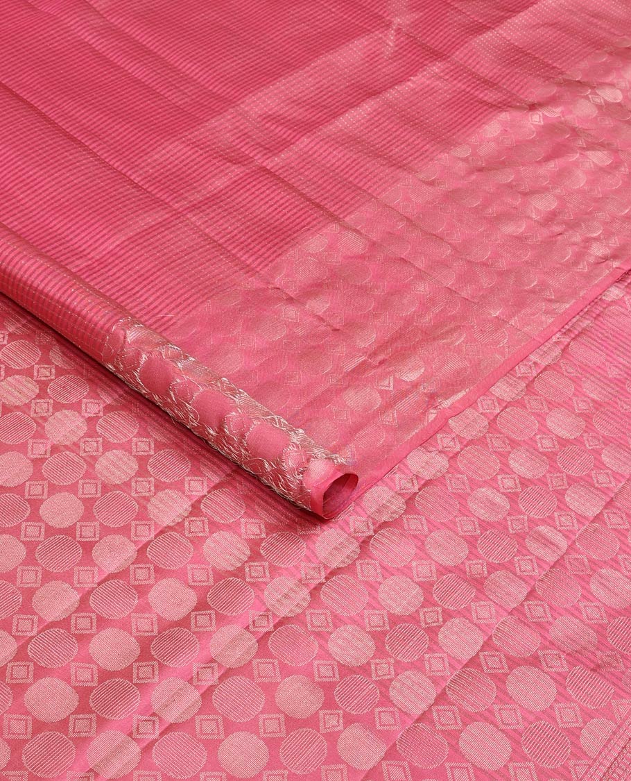 Pink muthu striped Mayuri soft silk saree, self-border, and pallu steeped with geometric patterns - Image 2