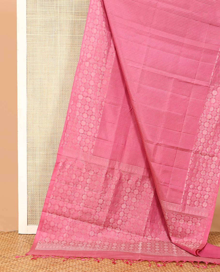 Pink muthu striped Mayuri soft silk saree, self-border, and pallu steeped with geometric patterns - Image 3