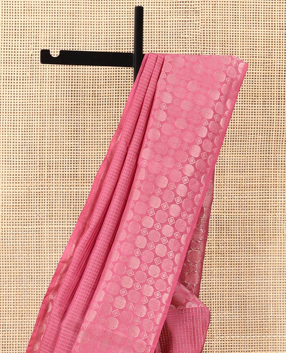 Pink muthu striped Mayuri soft silk saree, self-border, and pallu steeped with geometric patterns - Image 4
