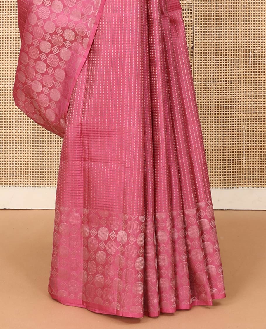 Pink muthu striped Mayuri soft silk saree, self-border, and pallu steeped with geometric patterns - Image 5