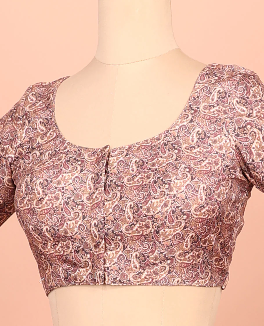 Pink paisleys printed front-back round-neck elbow sleeve readymade blouse - Image 2