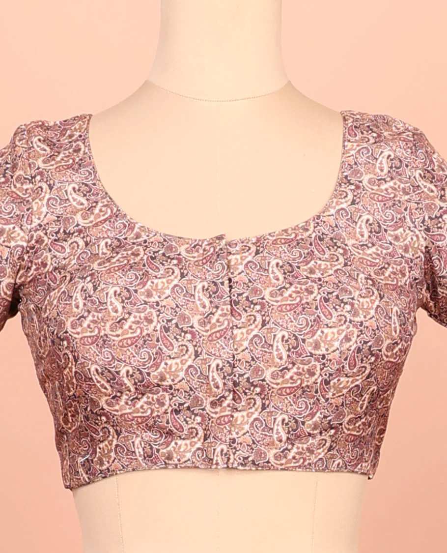 Pink paisleys printed front-back round-neck elbow sleeve readymade blouse - Image 3