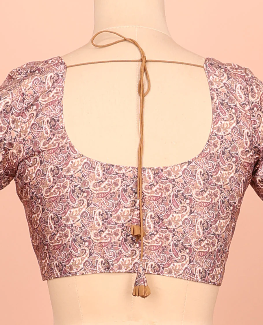 Pink paisleys printed front-back round-neck elbow sleeve readymade blouse - Image 4