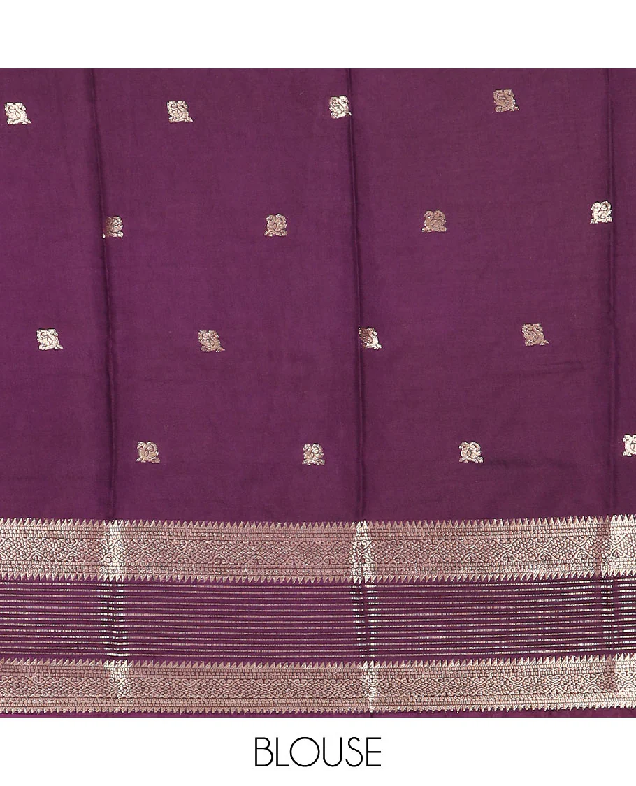 Pink peacock buttas assam silk saree, contrast traditional zari border, and pallu of zari design - Image 4