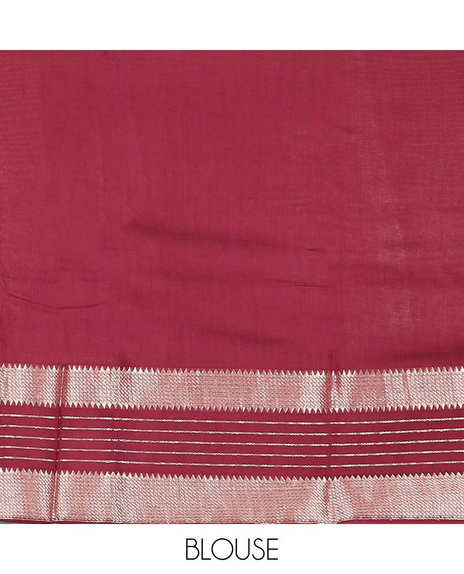 Pink plain assam silk saree, contrast traditional zari design border, and zari striped pallu - Image 4