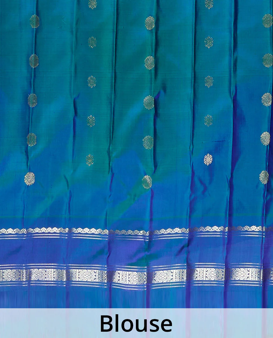Pink plain design gadwal silk saree, contrast rettai pettu traditional zari design border & pallu of chakram designs - Image 5