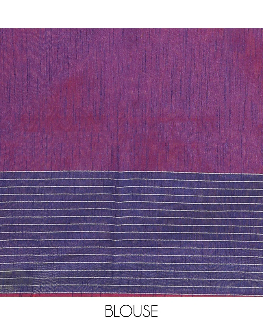 Pink plain dupion saree, contrast butta enclosed checked temple border, and buttas woven pallu - Image 3