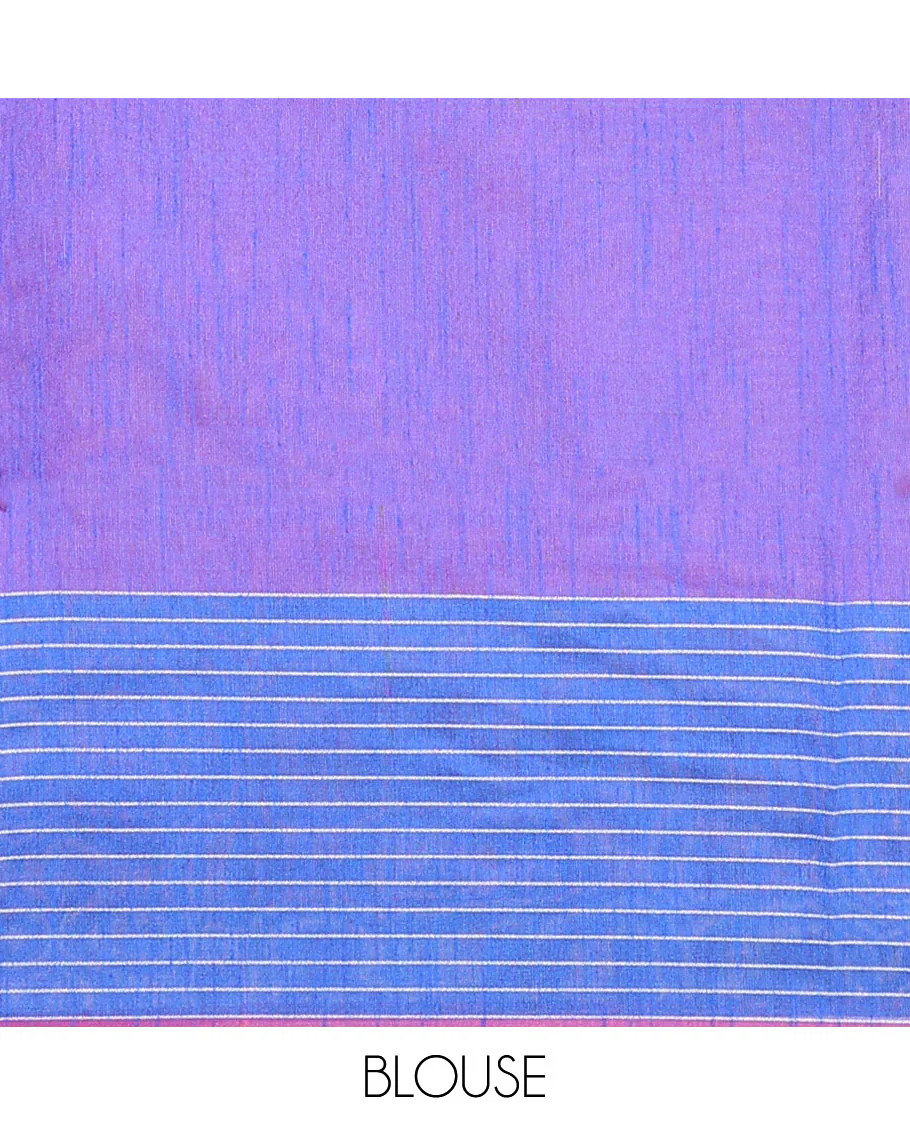 Pink plain dupion saree, contrast butta enclosed checked temple border, and buttas woven pallu - Image 3