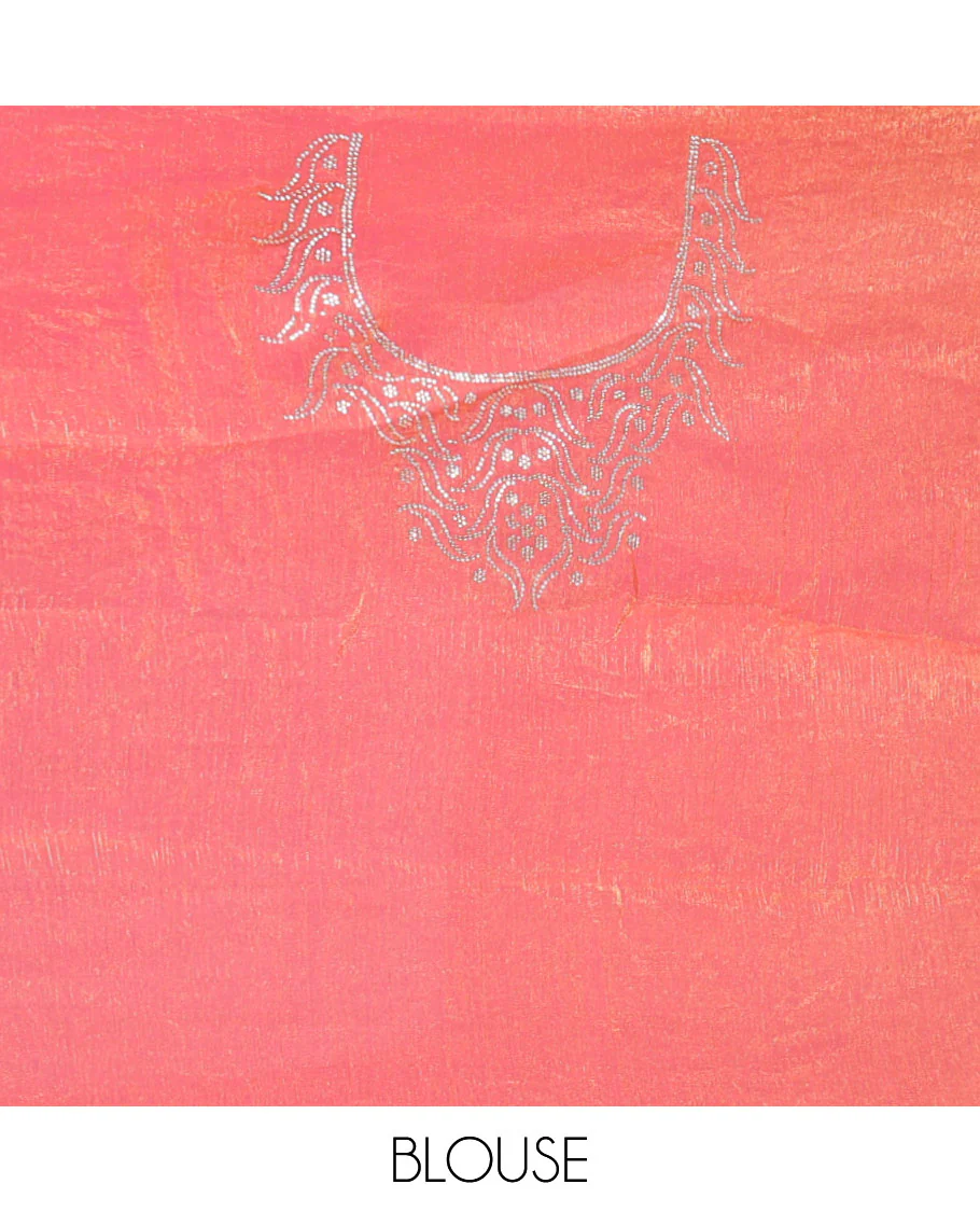 Pink plain fendy chiffon saree, scallop micro stone border, intricate stone work pallu, and a matching micro-stone blouse - Image 3