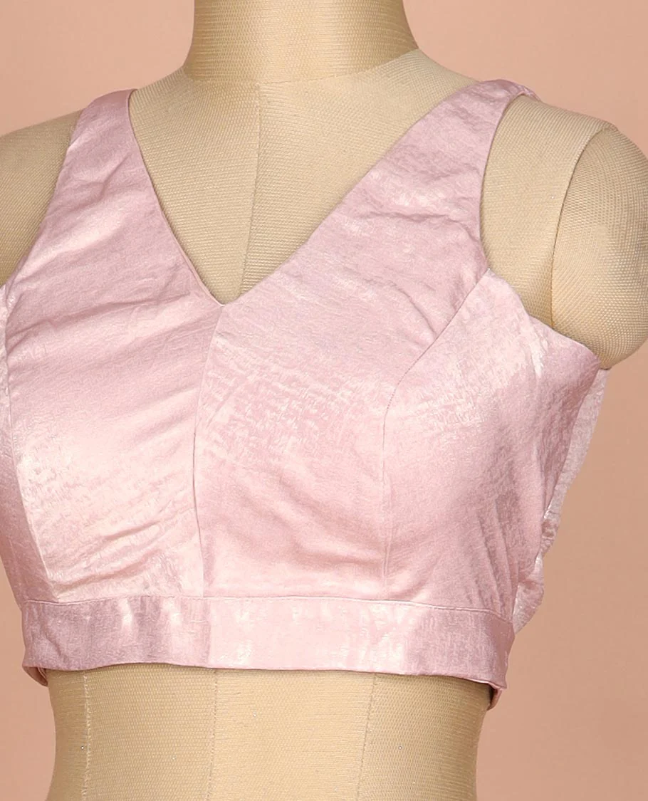 Pink plain front and back V-neck thick strapped sleeveless readymade blouse - Image 2