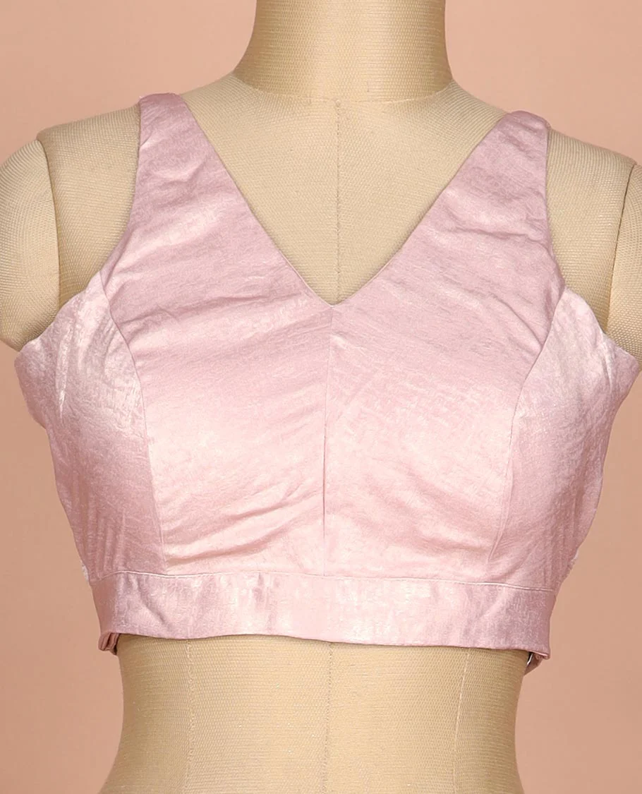 Pink plain front and back V-neck thick strapped sleeveless readymade blouse - Image 3