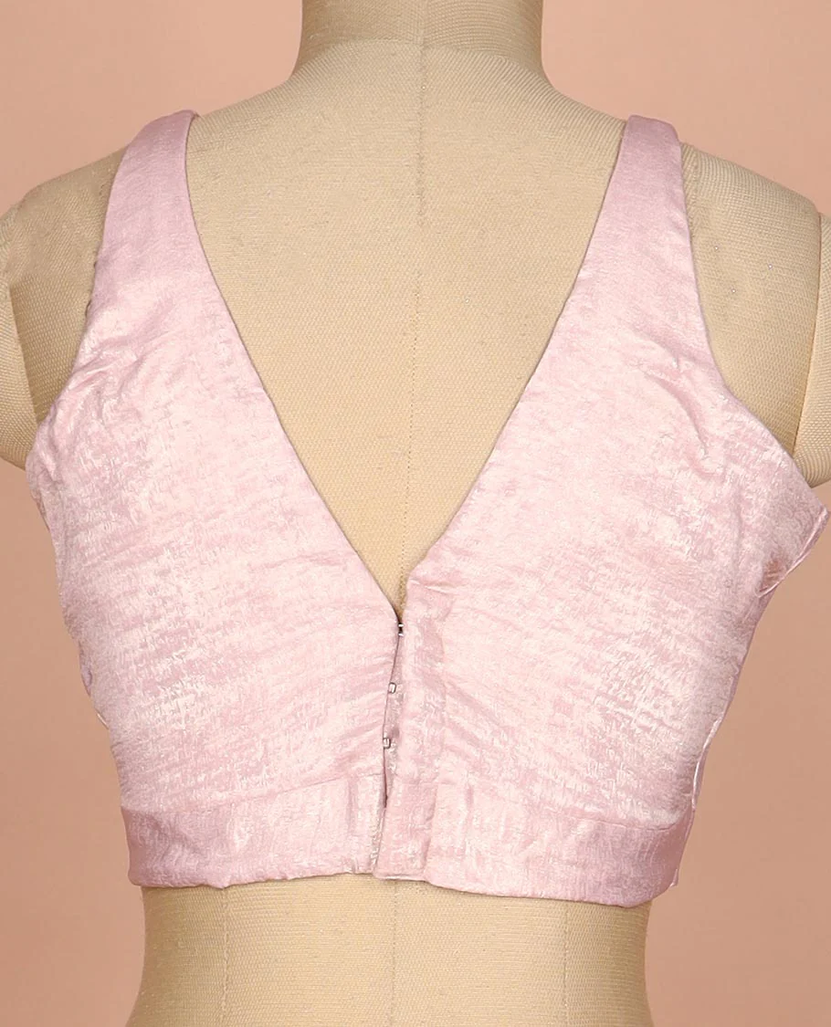 Pink plain front and back V-neck thick strapped sleeveless readymade blouse - Image 4