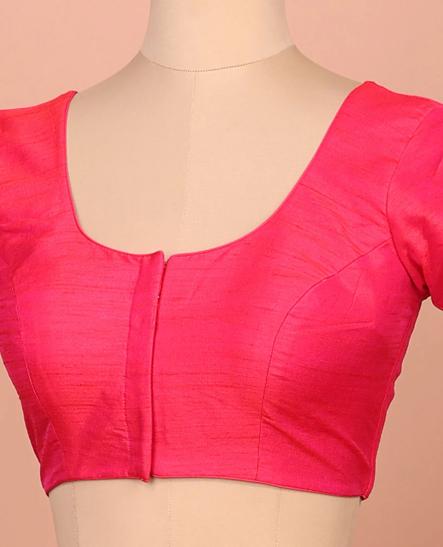 Pink plain front-back round-neck elbow sleeve readymade blouse - Image 2