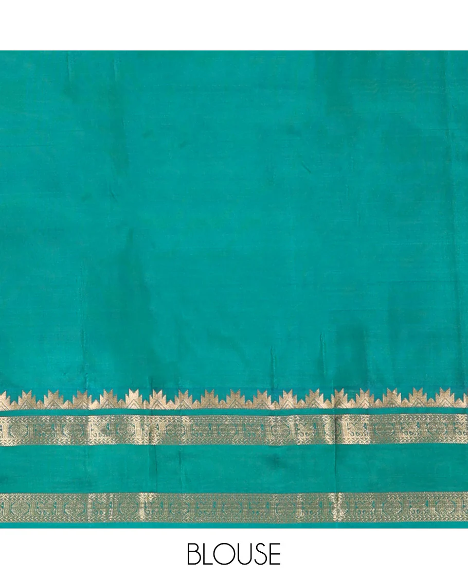 Pink plain Kanchipuram silk saree, contrast rettai pettu border of thazampoo rekku, neli, chakram, and kuthirai, and jaal pallu - Image 6