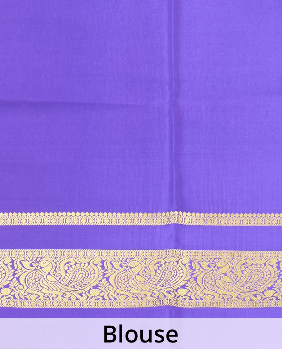 Pink plain Mysore silk saree, contrast rettai pettu traditional zari border, and pallu of jaal design - Image 5
