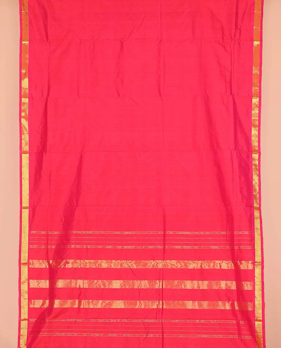 Pink plain nine-yard silk saree, zari border, and pallu of zari designs - Image 2