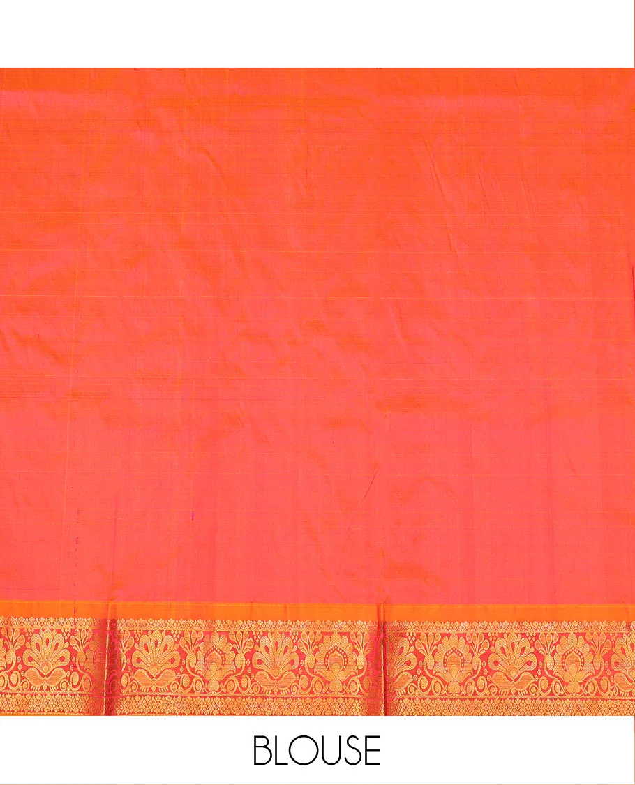 Pink Pure Silk Half-Saree Embellished with Manga Designs on Its Skirt, Complemented by a Contrast Border Zari Designs, Comes with a Contrast Blouse and a Dhavani of Mang and Leaf Designs - Image 5
