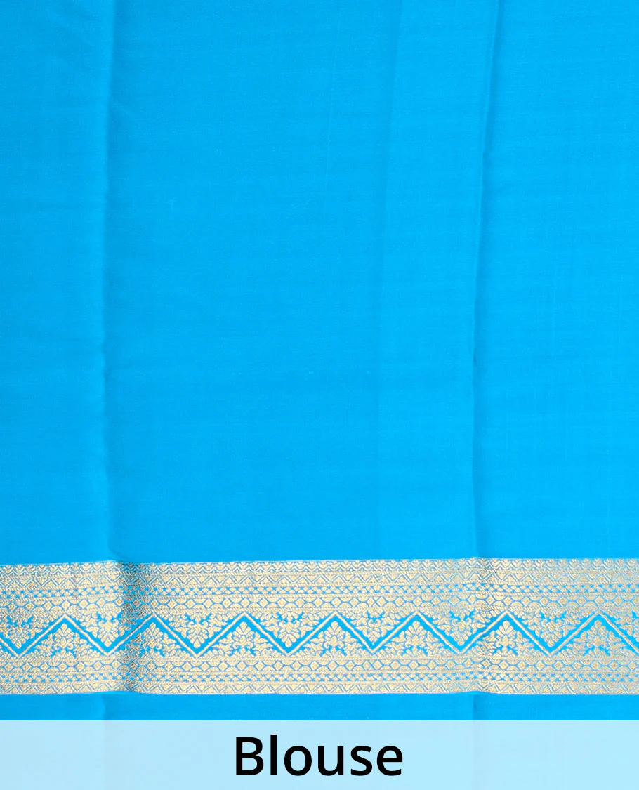 Pink square zari buttas Mysore silk saree, contrast traditional zari border, and intricate pallu - Image 5