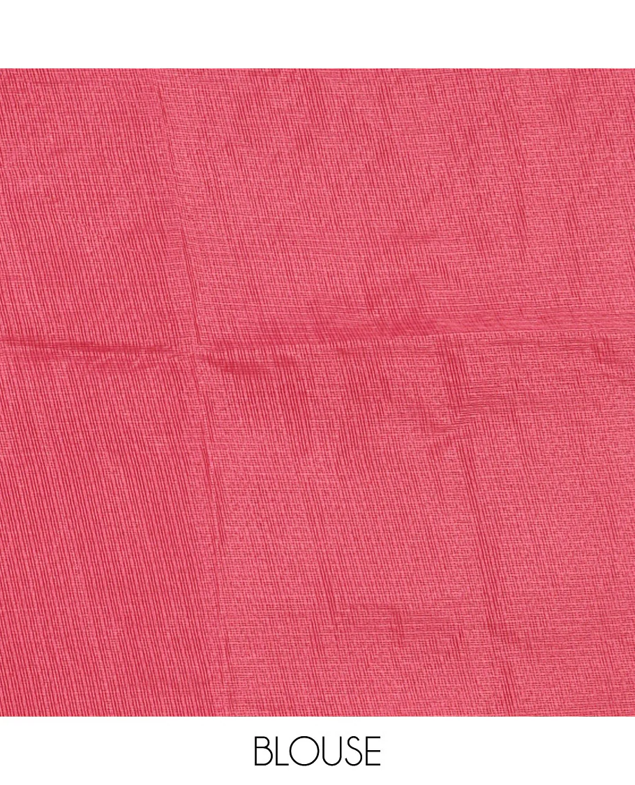 Pink star flower motifs chikankari-style embroidered kota check saree, lace border & matching checked blouse - Image 4