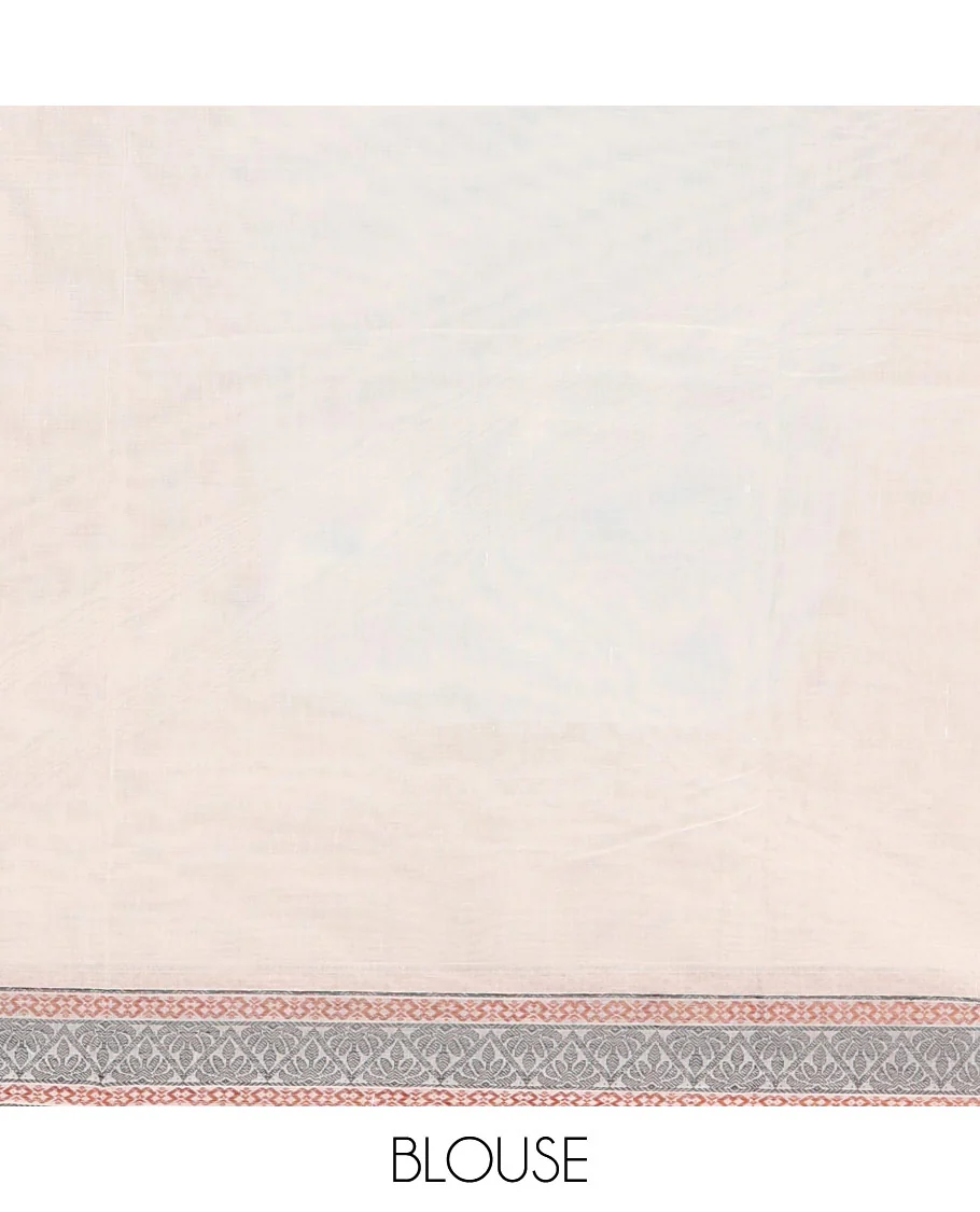 Pink striped and polka thread dotted woven nagama cotton saree , traditional thread border, pallu of floral and leaf design, and plain blouse - Image 4